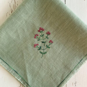 freehand machine embroidered linen napkin with herbs embroidered by sarah becvar