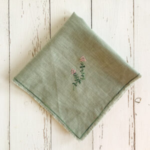 freehand machine embroidered linen napkin with herbs embroidered by sarah becvar