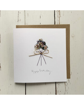 happy birthday flower stems embroidered card