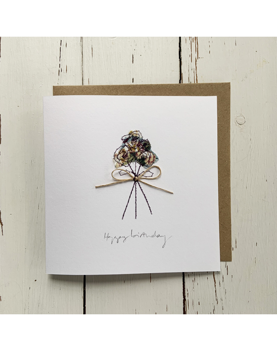 happy birthday flower stems embroidered card