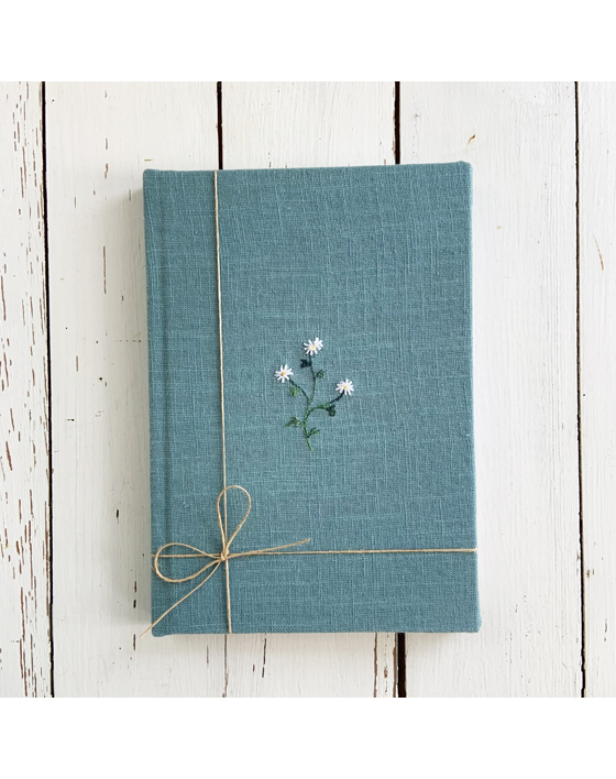 embroidered linen bound notebook by sarah becvar