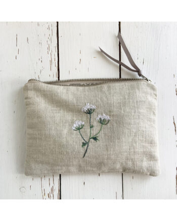 embroidered flower linen pouch by sarah becvar