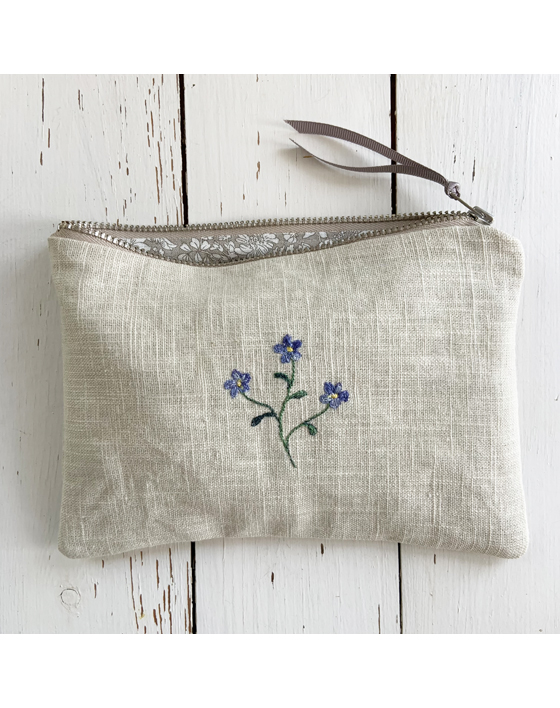 embroidered flower linen pouch by sarah becvar