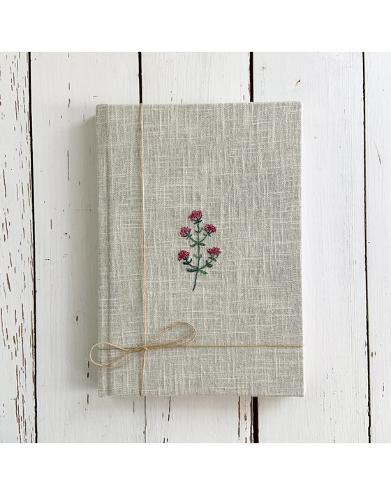 embroidered linen bound notebook by sarah becvar