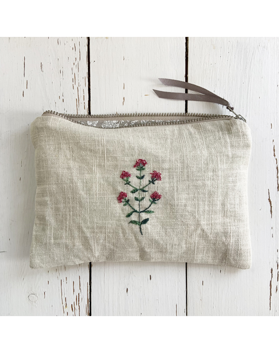 embroidered flower linen pouch by sarah becvar