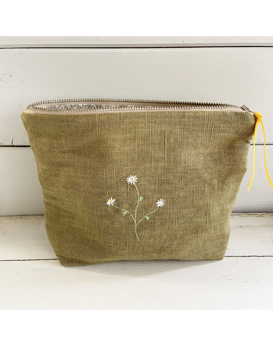 embroidered flower linen pouch by sarah becvar