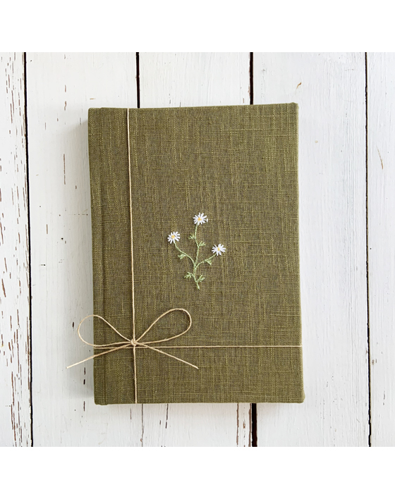 embroidered linen bound notebook by sarah becvar