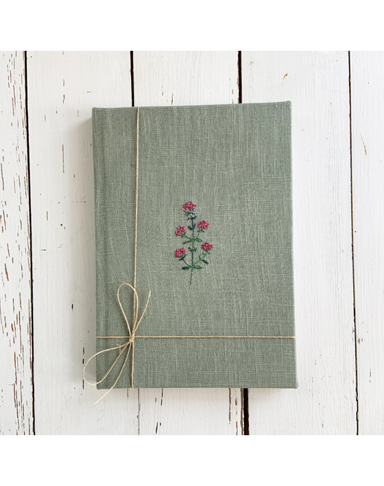embroidered linen bound notebook by sarah becvar