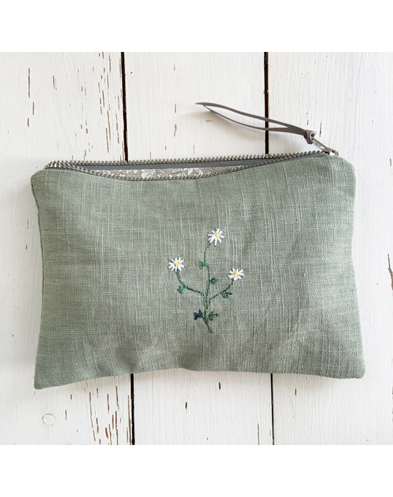 embroidered flower linen pouch by sarah becvar