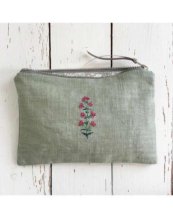 embroidered flower linen pouch by sarah becvar