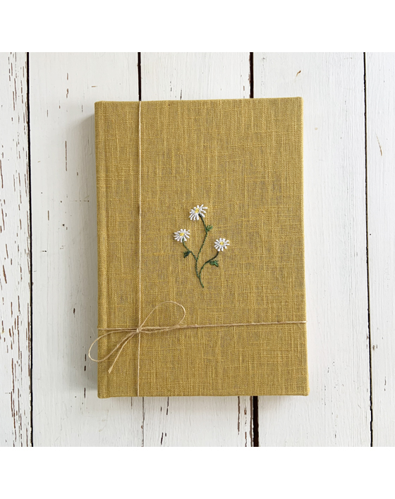 embroidered linen bound notebook by sarah becvar