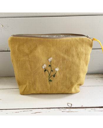 embroidered flower linen pouch by sarah becvar