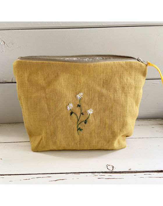 embroidered flower linen pouch by sarah becvar