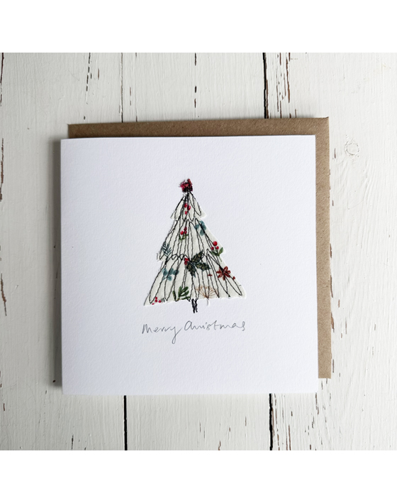 embroidered christmas card by sarah becvar