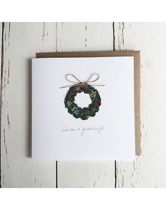 embroidered christmas card by sarah becvar